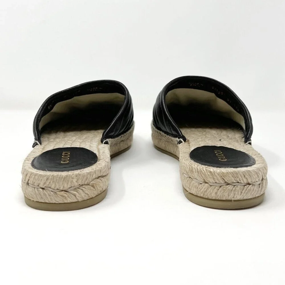 Gucci Marmont Black Espadrille Mules GG‎ Slides Flats Size 37